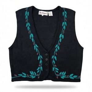 VTG Bechamel‎ Ugly Christmas Sweater Womens Medium Vest Holly Poinsettia